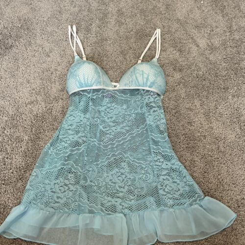 Babydoll Nightie Baby Blue Lace Padded Gown Lingerie Womens M 8-10 EUC - Picture 1 of 5