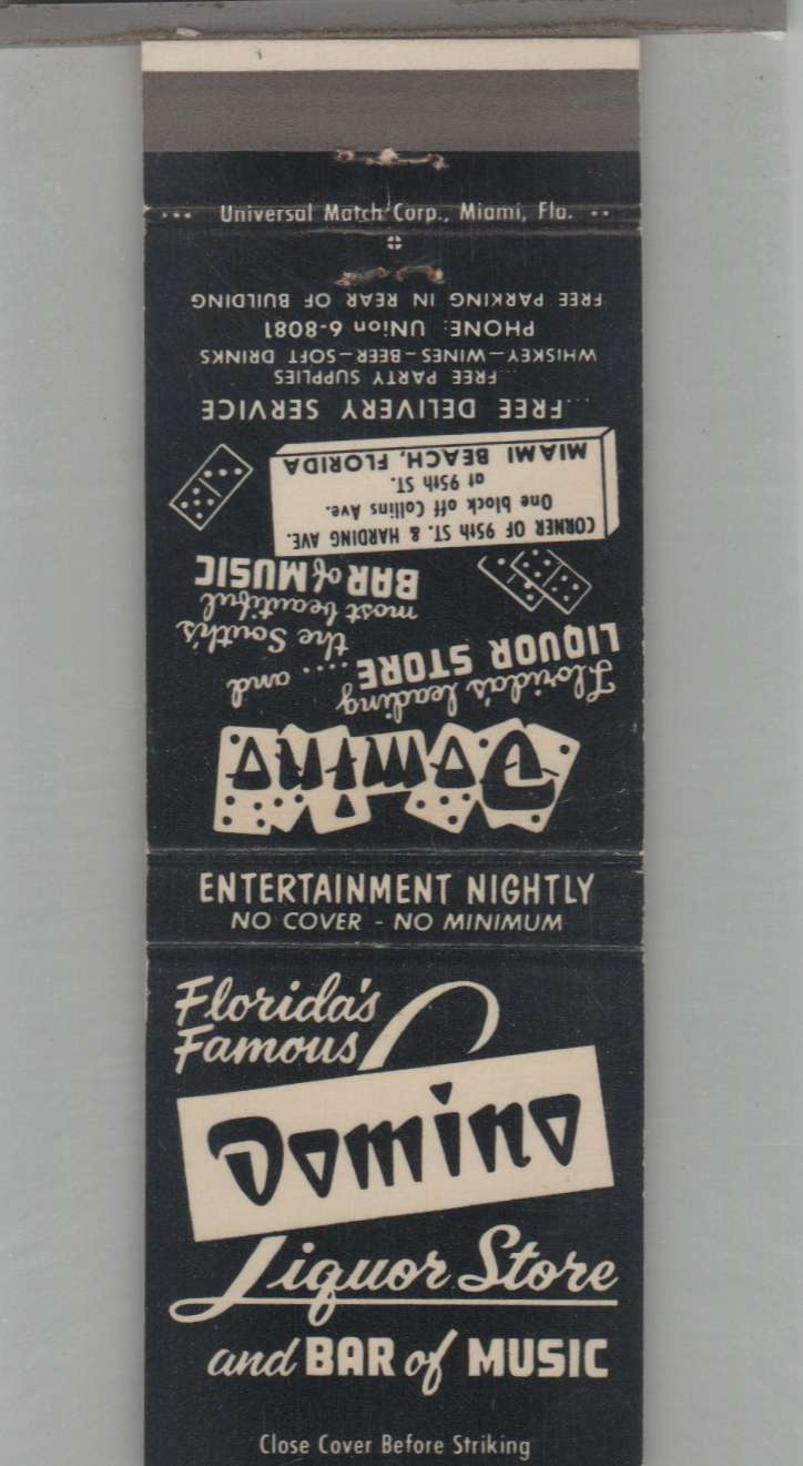Matchbook Cover Miami Beach Domino Liquor Store Miami Beach, FL eBay