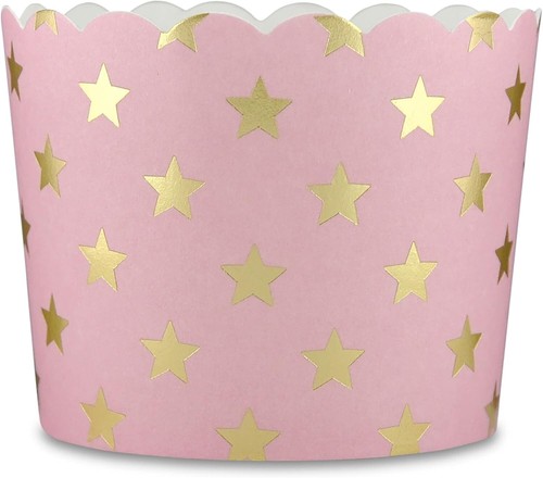 25 Muffinförmchen Papier Sterne Durchmesser 6,1 cm - 52 - Rosa - Gold - Metallic - Bild 4 von 5