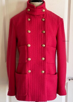 シャネル ランウェイ ゴールドトーン ソーイング レディ ピン NEW CHANEL 20A RUNWAY PINK WOOL TWEED GOLD CC BUTTONS COAT JACKET