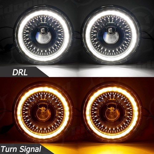 PAIR 7" LED Headlights w/Start-up Gradient Welcome Halo For VW Beetle Classic - Picture 3 of 19