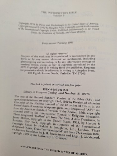 The Interpreter's Bible ~ Volume 9 ~ Acts / Romans Hardcover/ Dust Jacket 1991 - Imagen 9 de 13