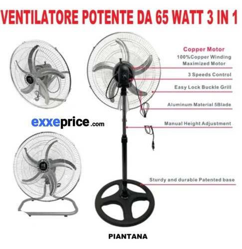 Ventilatore a Piantana 65W 5 Pale Inverter Alta potenza con base stabile - Foto 2 di 4