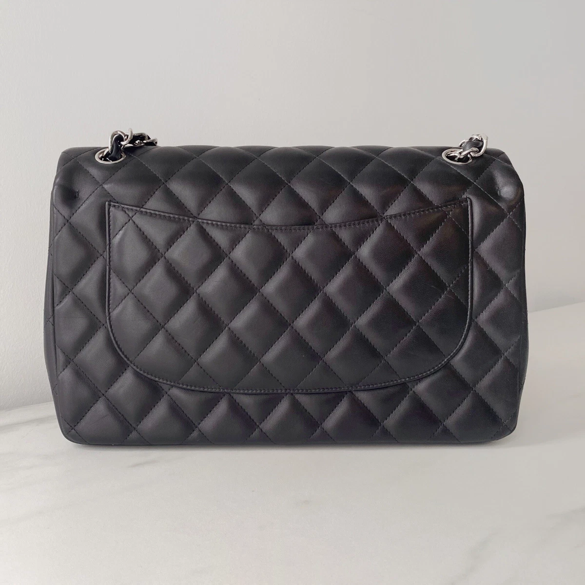 Chanel 2022 Black Quilted Caviar Jumbo Double Classic Flap SHW