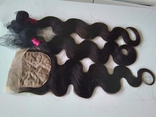24 26 AND 22INCH 4X4 SILK BASE CLOSURE BRAZILIAN HUMAN HAIR 1b BODY WAVES 250g