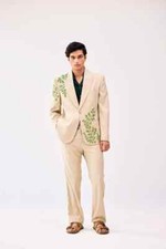 Men Ivory Designer 2Pc Floral Embroidered Western Cowboy Cocktail Prom Outfit