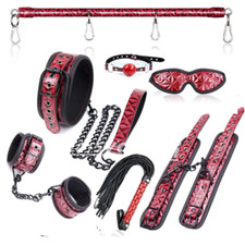 Stainless Steel Spreader Bar With Hand Ankle Cuffs Collar Whip Gag Bondage Set