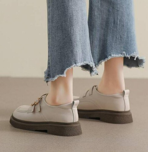 Damen-Loafer lässig rund geschnitten Schule Oxford-Schuh weich Krepp täglich Pump - Bild 3 von 8