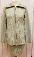 Escada 2Pc Knit Sweater Mint Cardigan Jacket Skirt Set Snowflake Cashmere 36 6
