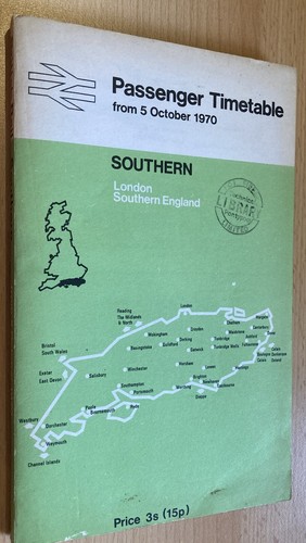 British Rail Passagierfahrplan Southern London Südengland 5. Oktober 1970