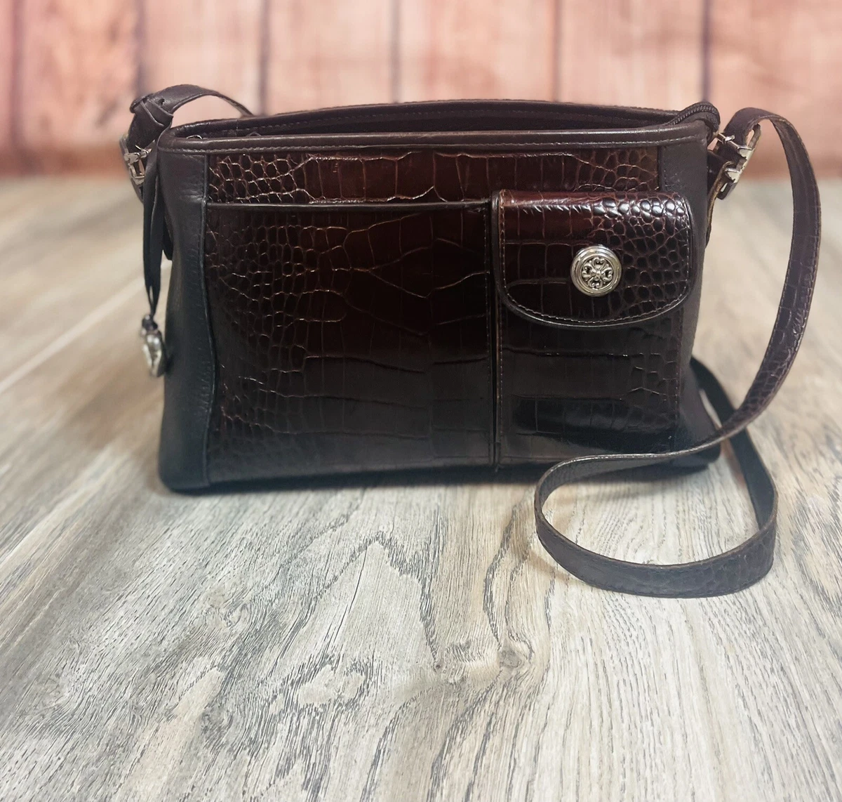 Embossed Leather Crossbody Bag | Brown - Brown / Regular