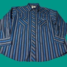 Wrangler Western Pearl Snap Shirt Long Sleeve 2XL Big Blue Silver Stripe