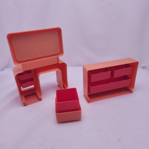 Vintage 1977 Arco Barbie Traumhaus Kommode Waschtisch und Hocker orange - Bild 6 von 10