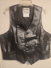 Vintage Black Leather Vest Pioneer Wear Sz 44 Biker Cowboy Mens Usa Great