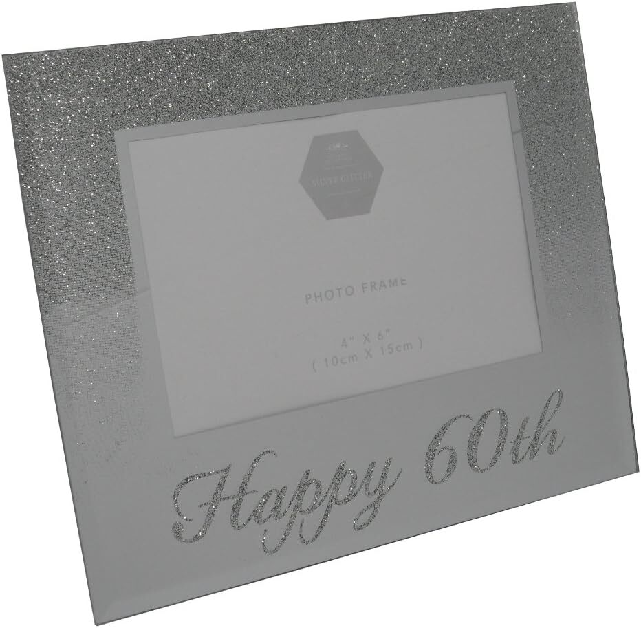 Подарок в виде фоторамки с серебряным блеском на День рождения к 60-летию со дня рождения