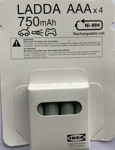 Ikea 4 Batteries LADDA Rechargeable battery, HR03 AAA 1.2V, 750mAh - Picture 2 of 5
