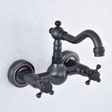 Oil Rubbed Bronze Bathroom Basin Sink Faucet Dual Handles Mixer Tap Wall Mount