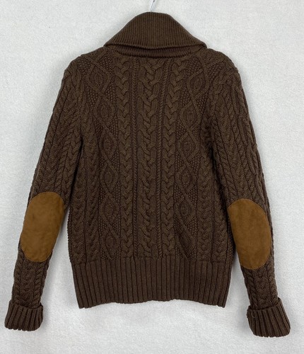 Ralph Lauren Kid 7 Cardigan Wool Blend Shawl Collar Brown MSRP Suede Patches NWT - Picture 7 of 9
