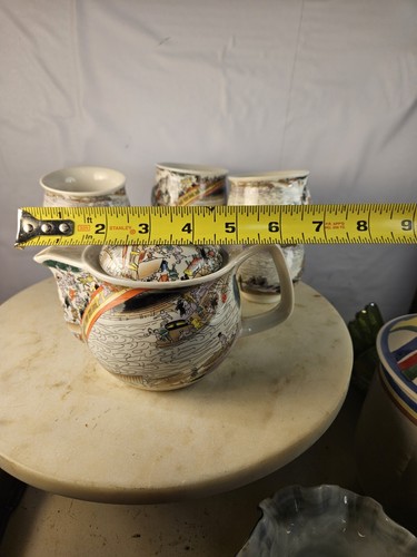 Fantastic Japanese Chinese Oriental Somayaki Style Teapot And Cups - Picture 6 of 11