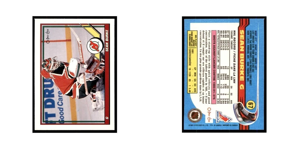 Sean Burke 1991 O-Pee-Chee #67 New Jersey Devils Hockey Card NM - Image 3 of 3