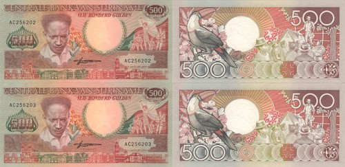LOT - 4 PCS Suriname p-135b, UNC but with Counting Ticks - Picture 2 of 3