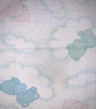 VINTAGE Cuddle Time Baby Receiving Blanket Bears Clouds Pink Green Blue