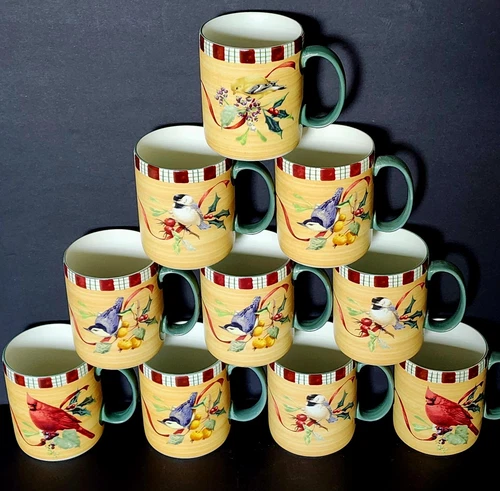 10 Lenox Winter Greetings Everyday Mugs Chickadee Nuthatch Goldfinch Coffee Cups