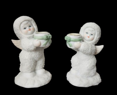 Precious Porcelain Snowbabies Angels Christmas Candle Holders Vintage Robel Ball