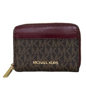 Michael Kors Jet Set Medium Zip Card Case Wallet Brown MK Signature Merlot - Click1Get2 Offers