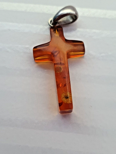 Amber Cross 925 Bail Minimalist Modernist Christian Pendant 1.9g - Picture 6 of 18