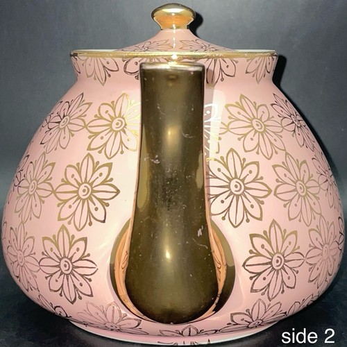 Hall China Pink New York Rare 10 Cup Gold Label Flower Daisies Teapot c1950s USA - Picture 5 of 23