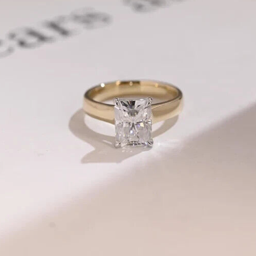 6Ct Emerald Simulated Diamond Engagement Band Ring 14K Yellow Gold Over Silver