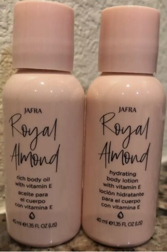 Jafra Royal Almond Body Oil & Lotion with Vitamin E~Travel Size 1.35oz SET of 2