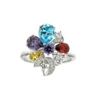 Silver Ring With Man Made Crystal Colored Stone Cz's 4354 Silver Ring With Man Made Crystal Colored Stone Cz's 4354