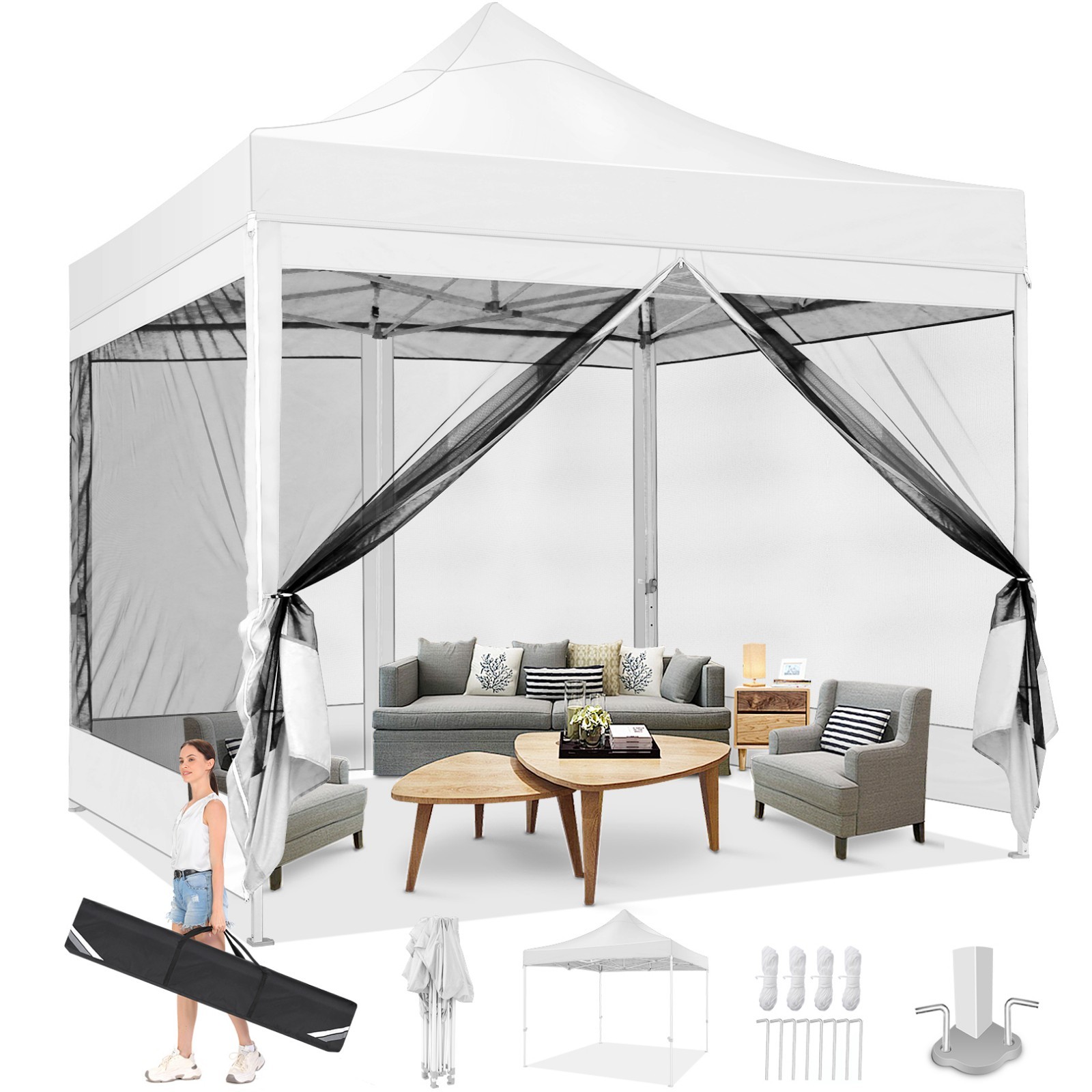10x10ft/10x30ft Heavy Duty Pop Up Gazebo Mesh Screen Tent With Sidewalls