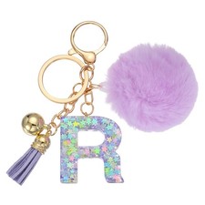 Alphabet Initial Letter Keychain Letter-R Cute Heart Resin Keyrings Purple