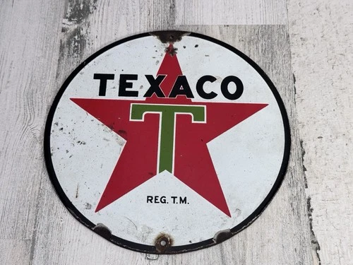 Vtg Porcelain Texaco Sign Red Star T Gas Oil Advertising Metal Wall Decor