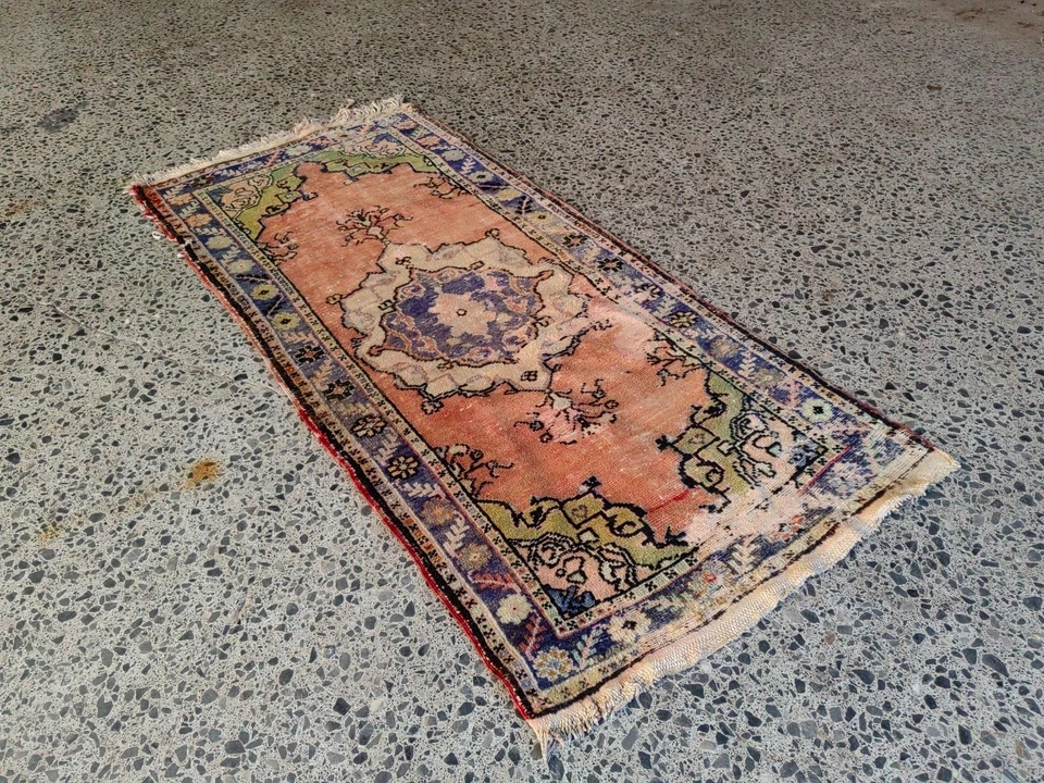 Vintage Turkish Rug 3x6.5 ft | Pastel Lavender Pink | Handmade Wool Carpet - Image 3 of 4