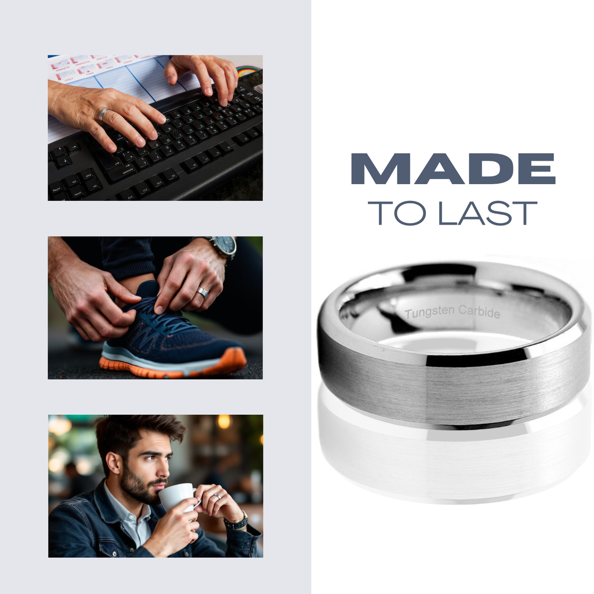 Bcughia Men's Wedding Band - Stainless Steel Frost Design Ring For Him, Anniversary Gift 1 thumbnail image