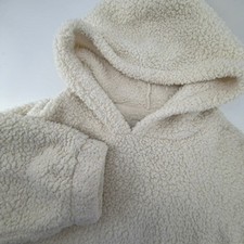 American Eagle Cream Sherpa Hoodie Teddy Fleece Pullover Ivory M/M Pocket