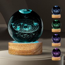 3D Solar System Crystal Ball Night Light with 16 Color, Unique 60mm Galaxy Pl...