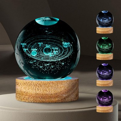 3D Solar System Crystal Ball Night Light with 16 Color, Unique 60mm Galaxy Pl...