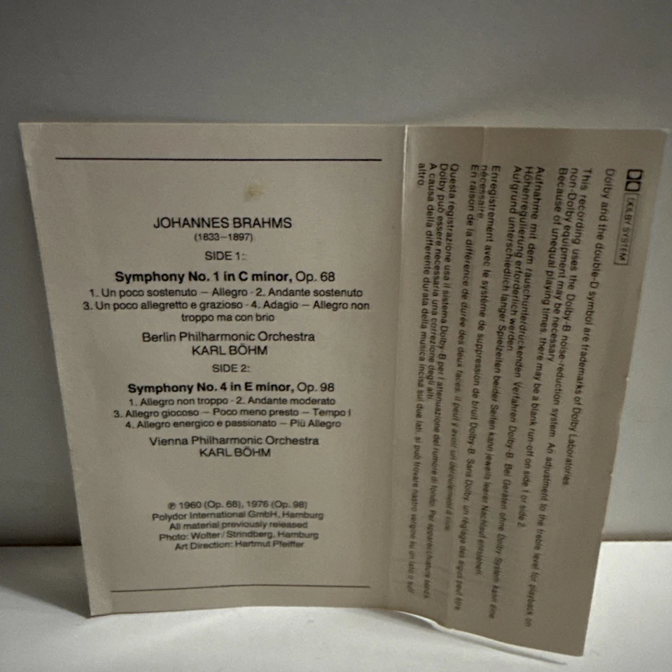 Johannes Brahms - Symphonies Nos. 1 & 4 - Audio Cassette Tape Album - 1976 02a - Image 2 of 3