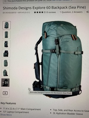 Shimoda Designs Explore 60 Backpack (Sea Pine) With Medium DSLR Core Unit V2