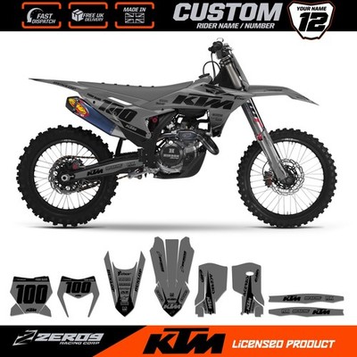 KTM MOTOCROSS GRAFIK, CUSTOM MX GRAFIKKIT, SX SXF EXCF BLOK GRAU/SCHWARZ