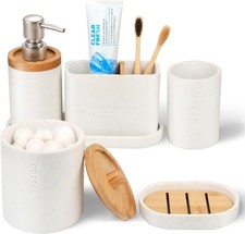 Bathroom Accessories Set, 6Pcs Accessory Marble White