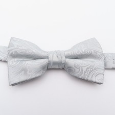 J Ferrar Bow Tie Silver Paisley 2.25" Wide Pre Tie Polyester Tuxedo Formal