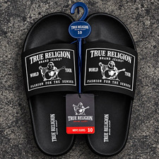True Religion Kendrick Men's Slide Sandals Black US 10 Logo Slip-On
