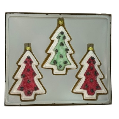 Kurt Adler KSA Sweet Shoppe Glass Red Green Christmas Tree 3 Cookie Ornament Set