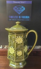 Vintage Japanese Ceramic Glazed Coffee Or Teapot Features Daisies MCM